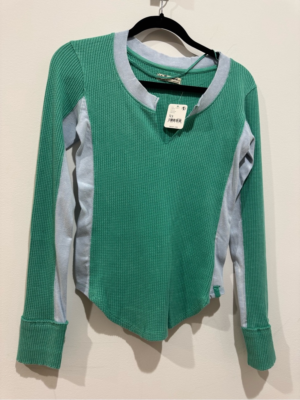 We The Free Green blur Thermal color block Top XS NWT